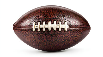 An American football displayed with crisp stitching details, isolated on a pure white background.