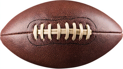 An American football displayed with crisp stitching details, isolated on a pure white background.
