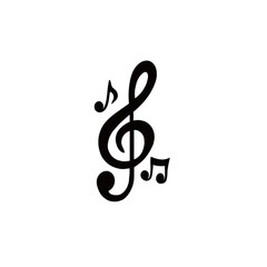 Black treble clef musical symbol with notes.