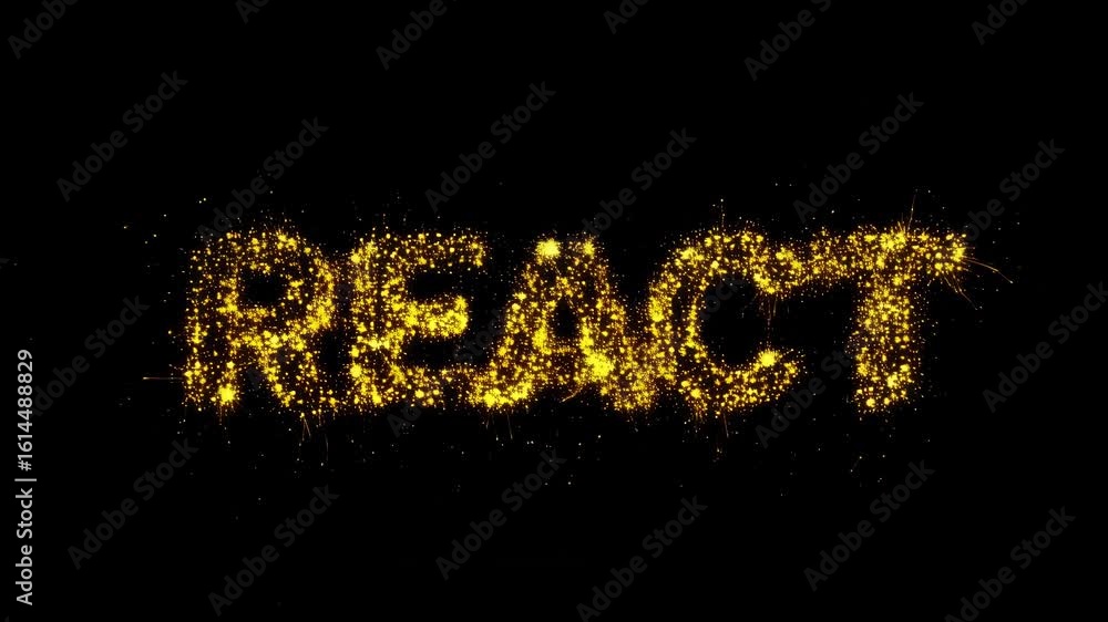 Poster glittering golden dust forming a word on a black background in a dynamic and mesmerizing display