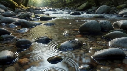 Clear stream flowing over rocks