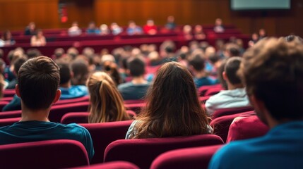 A group of students sitting in a lecture hall, attentively listening to a lecture.