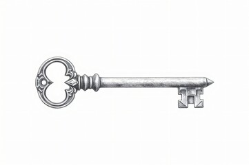 Antique key illustration, isolated, white background, vintage design, security concept