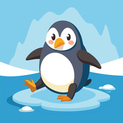 Cute Penguin Standing on Ice Cartoon Vector