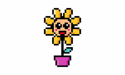 cute sunflower cartoon pixel illustration