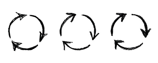 Set of hand drawn recycle arrow icon Recycling resources symbol Reuse of materials, zero waste, green environment, saving the planet