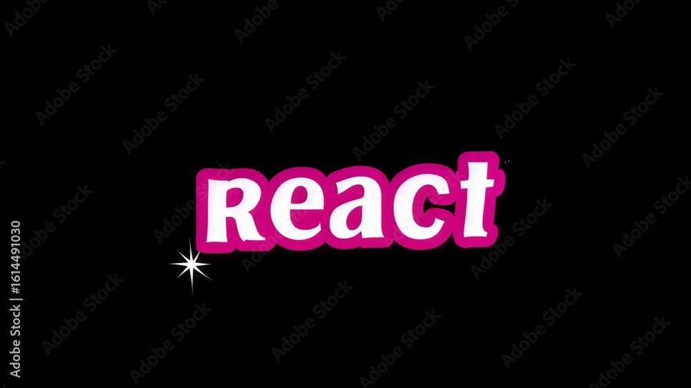 Poster animated text with the word 'react' in playful pink letters, showcasing vibrant motion effects on a 