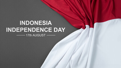 Message of Indonesia Independence Day on 17th August with an Indonesian national flag background. Celebrate Indonesia Independence Day. Concept of Kemerdekaan Indonesia