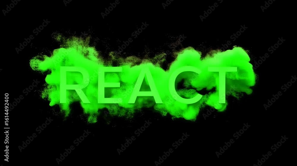 Poster dynamic green text emerging through colorful smoke against a dark background in a vivid display