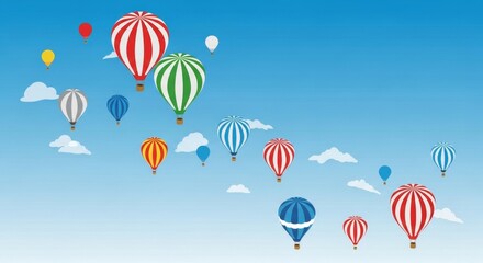 Colorful Hot Air Balloons Soaring Through a Sunny Sky: A Delightful Aerial View