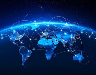 Global network, illuminated world map (1)