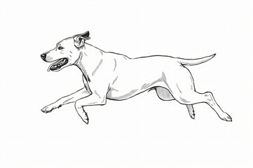 Running dog sketch, white background, canine illustration, pet design