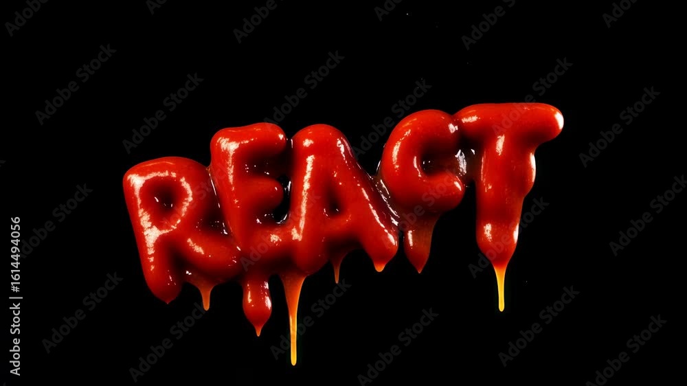 Poster red melting text spelling a word against a stark black background, creating a striking visual impact
