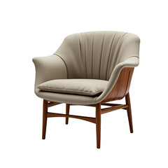 Fototapeta premium Light beige upholstered armchair with wooden frame.