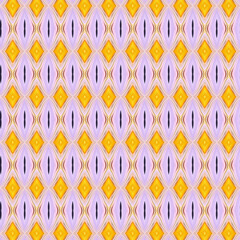 Seamless geometric pattern with orange, yellow, and violet tones in a symmetrical design. Great for abstract backgrounds, textiles, and creative projects.