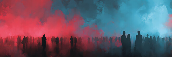 Wallpaper, abstract background, social media background with icons of a lot of people, in the style of dark red and light azure