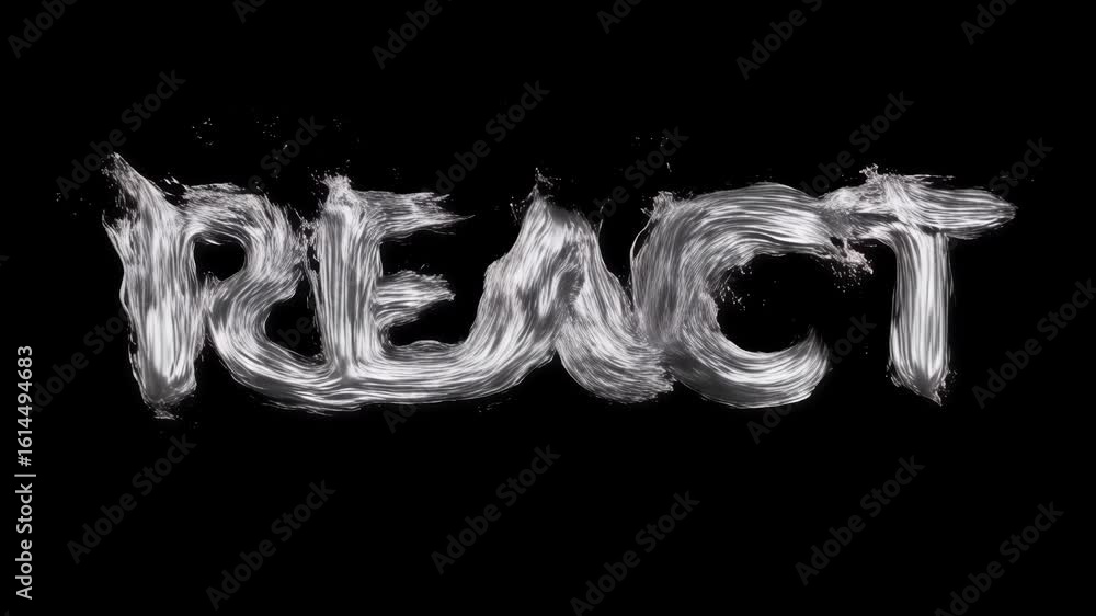 Aufkleber abstract representation of the word 'react' in a fluid, brushstroke style against a dark background,