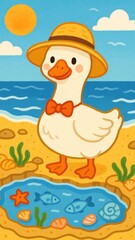Duck enjoys sunny beach day.