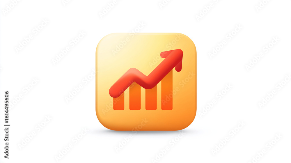 Poster an orange square icon with a red upward trending arrow and bar graph on a white background
