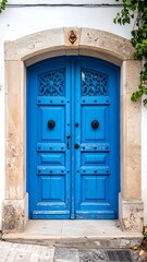 Antique blue wooden double doors