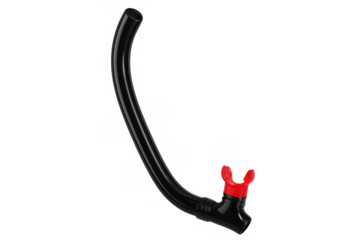 Black and red snorkel for diving and snorkeling on transparent background