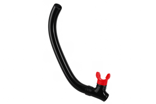 Black and red snorkel for diving and snorkeling on transparent background