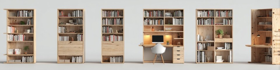 Light-colored wood bookcase/desk units