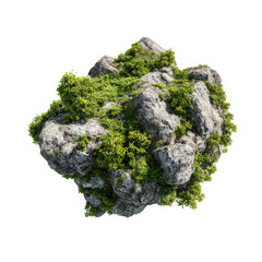 A rounded rocky outcrop covered in greenery