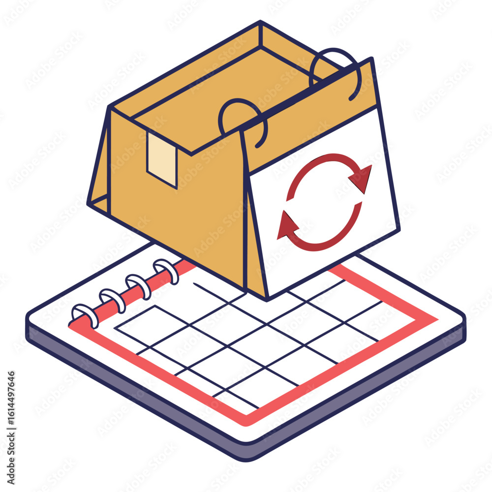Poster isometric box with cyclical arrows overload.
