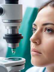 Medical professional analyzing lymph node biopsy under a microscope, focused and detailed view, lymphoma, diagnosis of lymphatic cancer