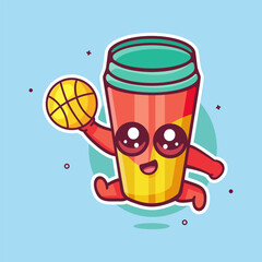 happy mayonnaise bottle character mascot playing basketball isolated cartoon