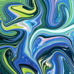 Fluid abstract swirl art in vibrant blues, greens, and pinks. Dynamic motion and bold contrasts perfect for digital prints and backgrounds. Fluid, Abstract, Swirl, Vibrant, Colorful
