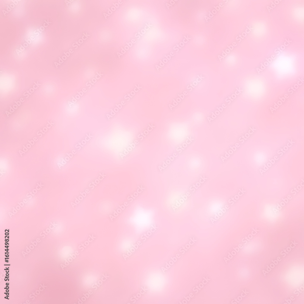 Poster soft pink background with blurred white star-shaped and circular bokeh lights creating a dreamy and 