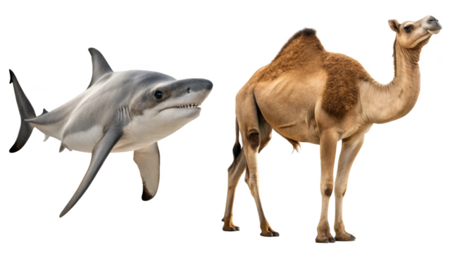 Hammerhead shark Animal and Camel Animal isolated on transparent background