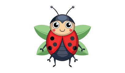 Fototapeta premium Cute cartoon ladybug with green wings and a friendly smile