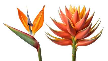 Bird-of-paradise Flower and Palash Flower on transparent background 