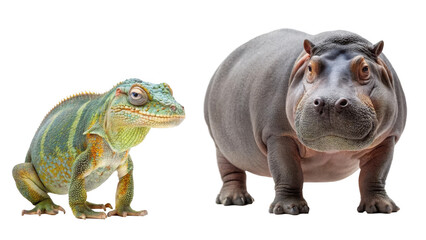 Chameleon Animal and Hippopotamus Animal on transparent background