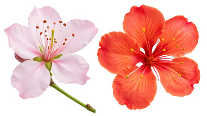 Cherry Blossom Flower and Royal Poinciana Flower on transparent background