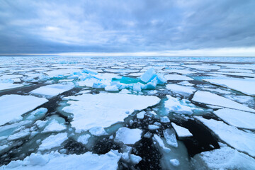Floating ice on the ocean in the arctic of Svalbard, Norway © Reto Ammann