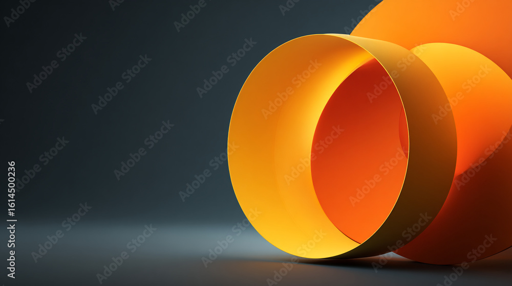Poster a close up shot of several orange paper circles overlapping on a dark gray background