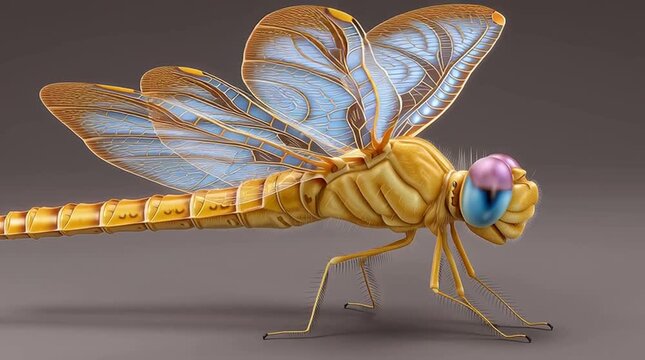 dragonfly anatomy macro video, dragonfly anatomy labeled, dragonfly anatomy educational clip, Labeled insect anatomy for biology class , Macro study of dragonfly body parts, Studio-grade close-up 
