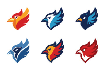 Vector art of a vibrant set of bird head vector illustrations, ideal for logos and designs