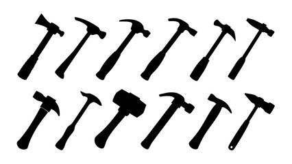 Set of hammer silhouettes vector