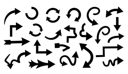 A collection of various black arrow silhouettes vector.