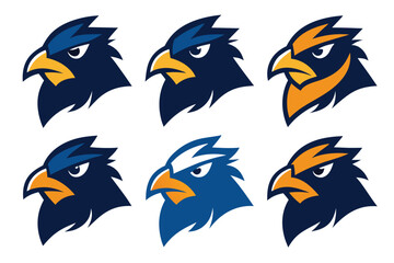Vector art of six eagle head logos isolated on white background are presented in vector format