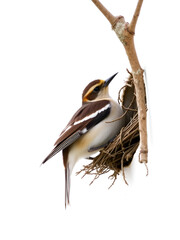 White background featuring a nesting thrush