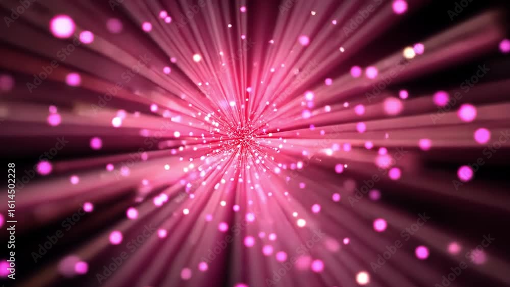 Poster vibrant pink light rays create dynamic energy in abstract background filled with sparkling particles