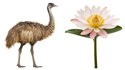 Emu animal and Allamanda Cathartica flower