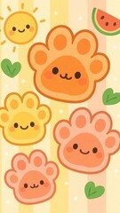 Fototapeta premium Cute playful paw prints wallpaper.