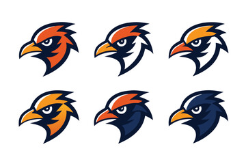 Vector art of collection of six eagle head vector illustrations isolated on white background